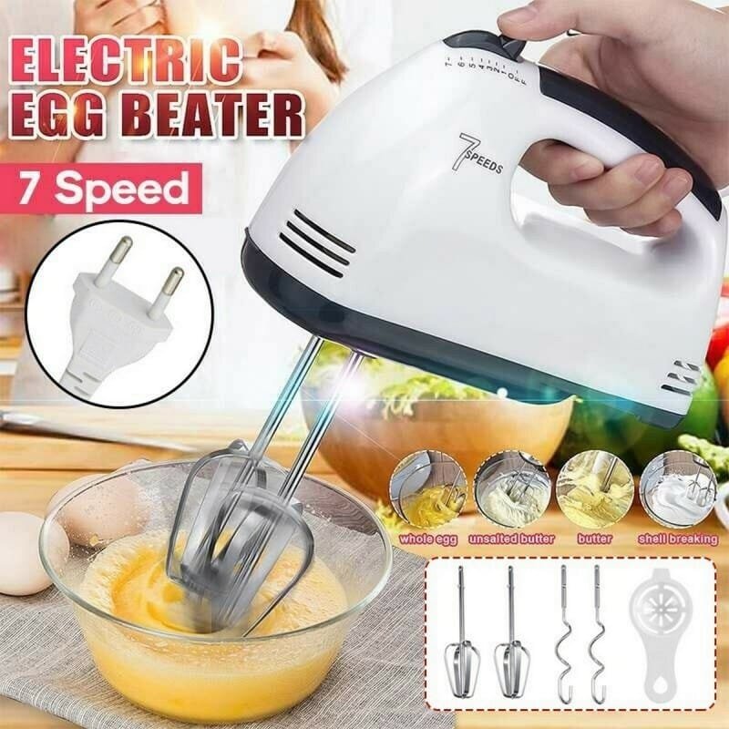 Electric Egg Beater 7 Speed | Hand Mixer Machine For Baking | Cake Beater, Cream, Butter Mixer | Stainless Steel Beaters & Dough Hooks | 180W